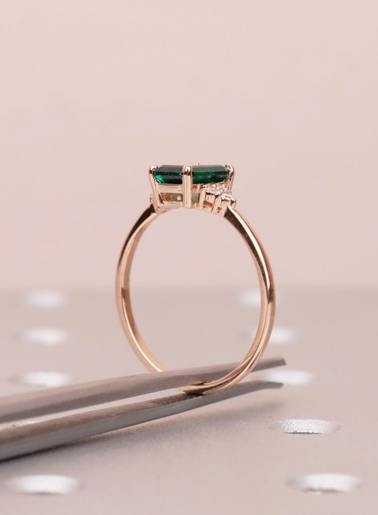 Rose Gold Emerald Cut Emerald Engagement Ring with Diamond Accents image #14