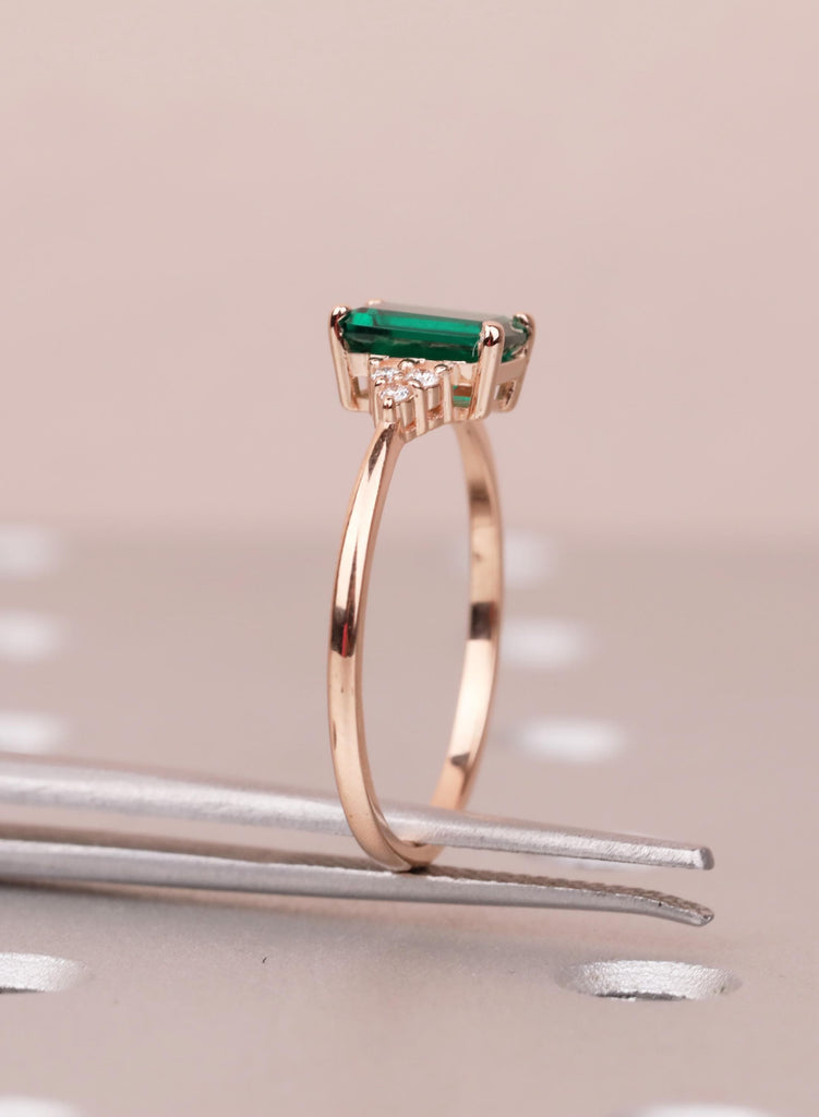 Rose Gold Emerald Cut Emerald Engagement Ring with Diamond Accents image #13