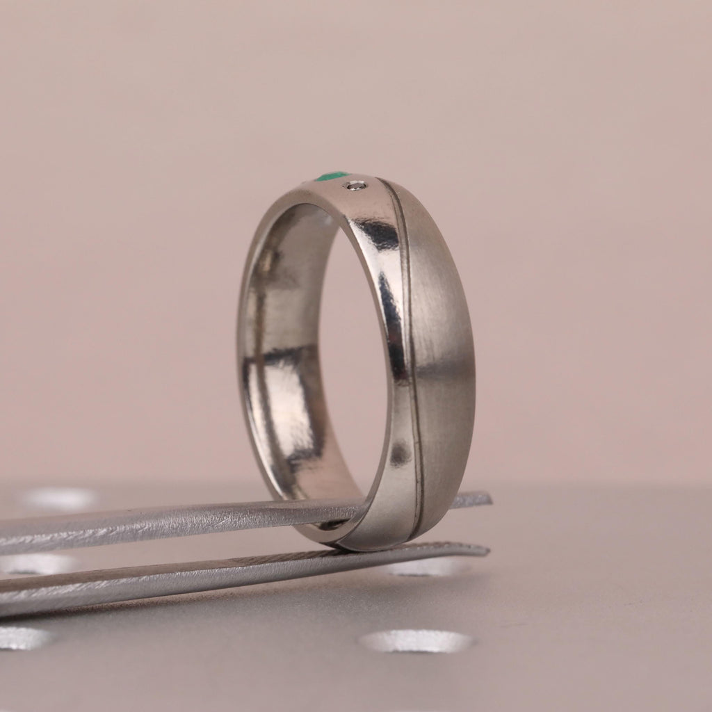 6MM Titanium Men Ring | Unique Mens Wedding Bands | Engagement Ring Gift for Him | May Birthstone Emerald Ring image #8