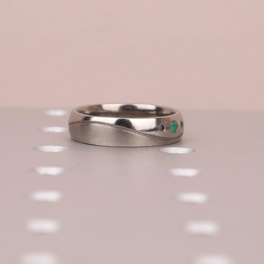 6MM Titanium Men Ring | Unique Mens Wedding Bands | Engagement Ring Gift for Him | May Birthstone Emerald Ring image #5