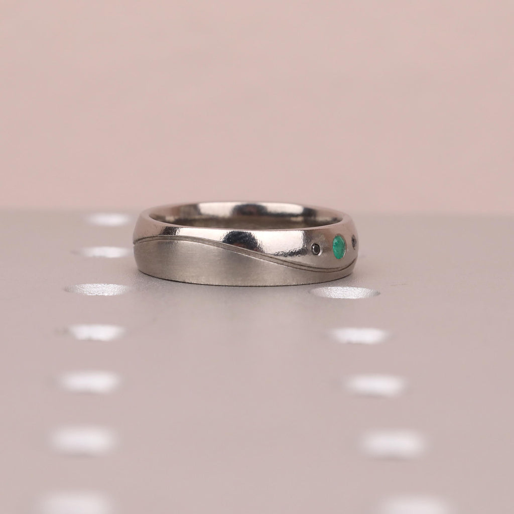 Titanium Male Wedding Bands | Emerald and Black Diamond Ring | Gift Ideas for Men image #8