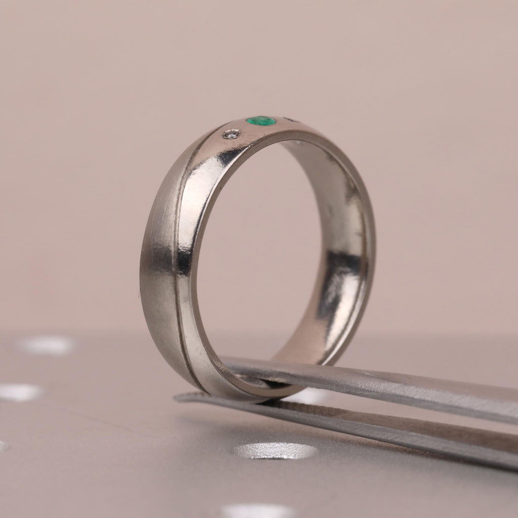 6MM Titanium Men Ring | Unique Mens Wedding Bands | Engagement Ring Gift for Him | May Birthstone Emerald Ring image #7