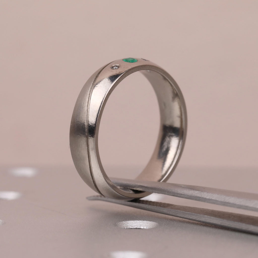 Titanium Male Wedding Bands | Emerald and Black Diamond Ring | Gift Ideas for Men image #9