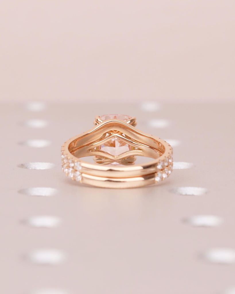 Bridal Ring Set, Cushion Cut Pink Lab Grown Diamond Engagement Ring with Moissanite Accents image #10