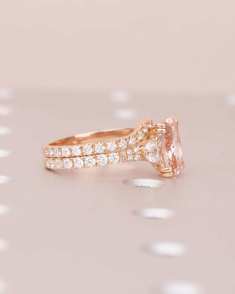 18k Rose Gold Pink Lab Grown Diamond Engagement Ring Set, Cushion Cut Ring image #11
