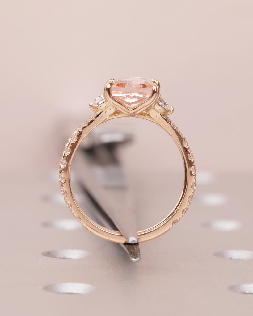 Bridal Ring Set, Cushion Cut Pink Lab Grown Diamond Engagement Ring with Moissanite Accents image #11