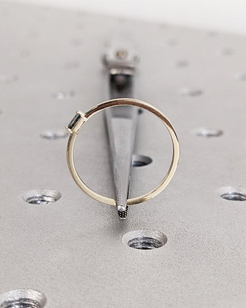 Dainty Baguette Diamond Ring: Salt and Pepper Diamond, 14K Solid Gold, 1.1MM Thin, Minimalist Stackable Ring, Women's Wedding Band image #7