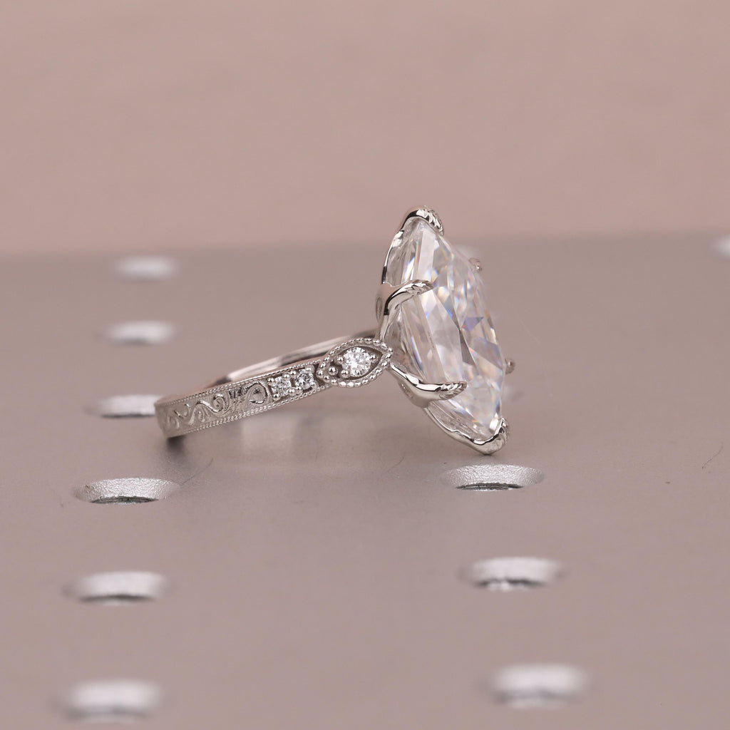 Dutch Marquise Moissanite Vintage Engagement Rings for Women | Tulip Setting White Gold Filigree Proposal Ring | Bridal Jewelry image #2