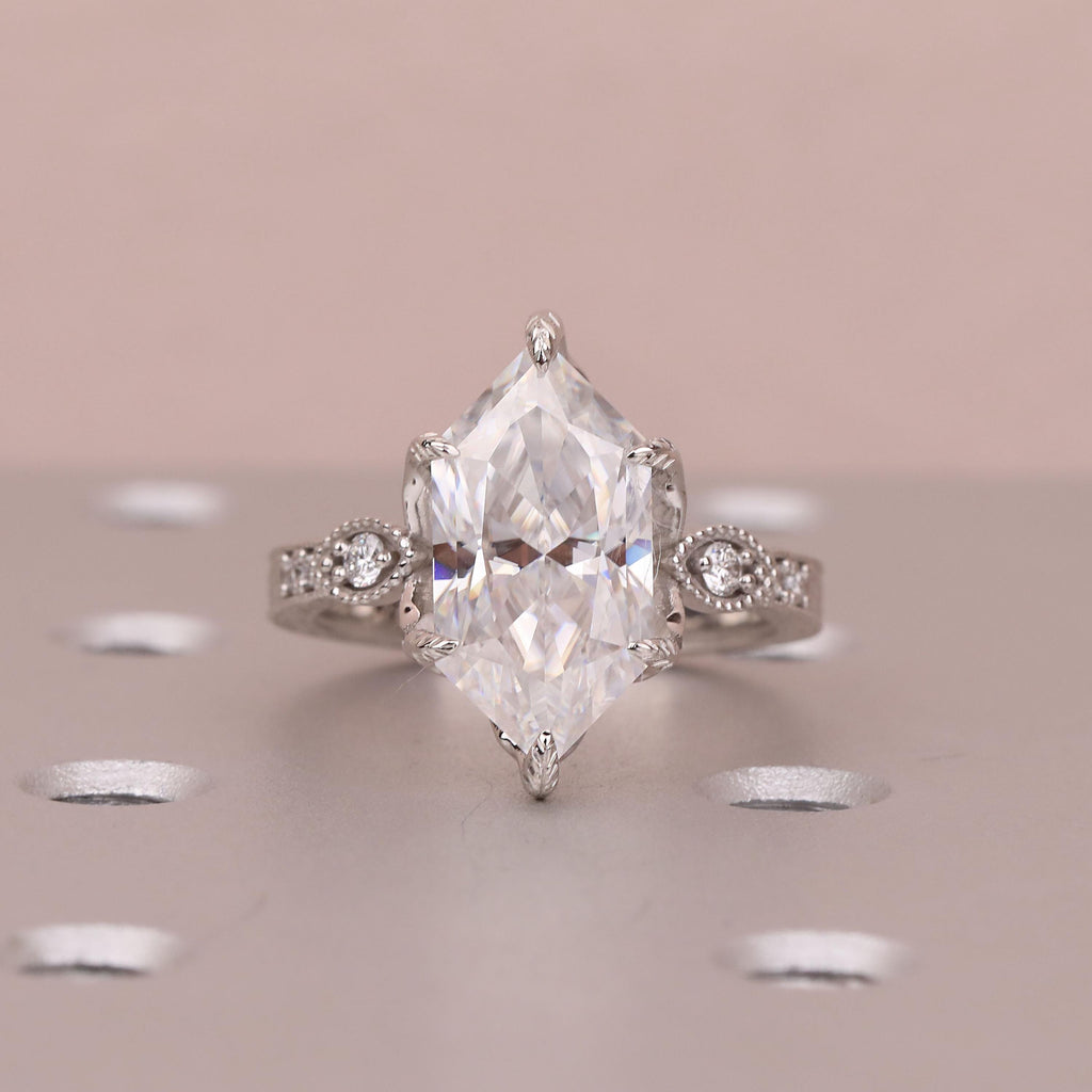 14k/18k Gold Lab Grown Diamond Unique Engagement Ring | Dutch Marquise cut Tulip Setting Vintage Wedding Bands for Women image #3
