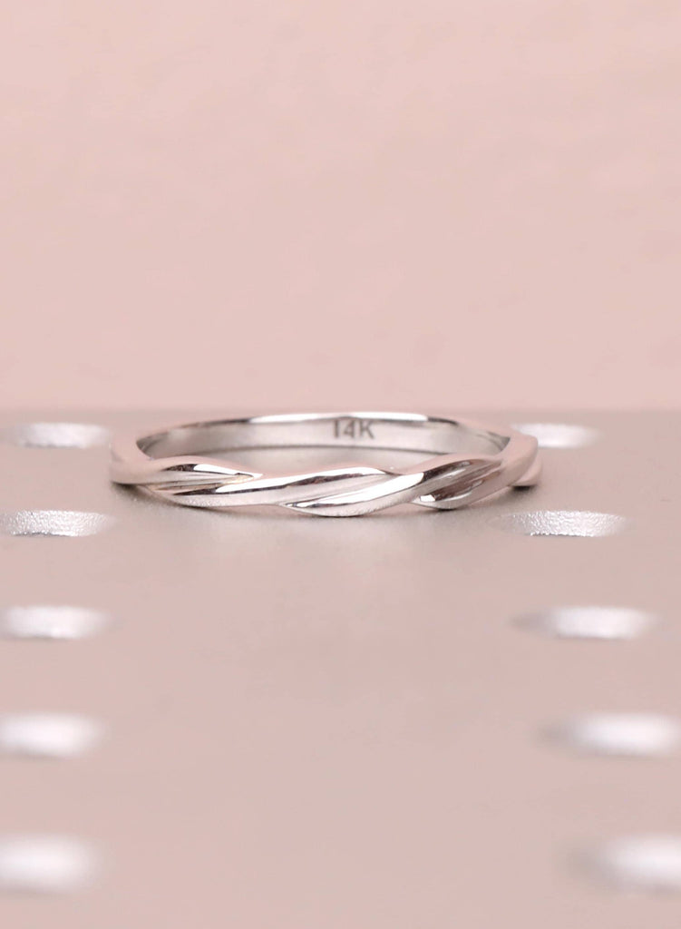 14k Solid White Gold Twisted Wedding Band Women, Dainty Infinity Stacking Ring, Thin Gold Band, Promise Ring image #3