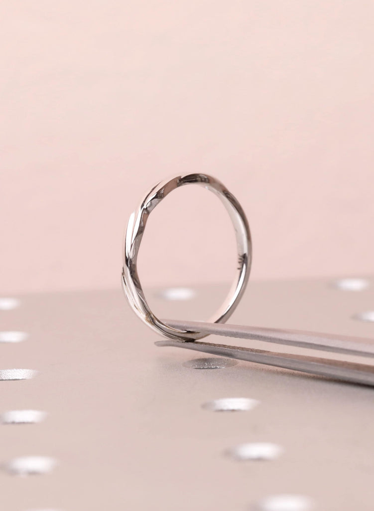 14k Solid White Gold Twisted Wedding Band Women, Dainty Infinity Stacking Ring, Thin Gold Band, Promise Ring image #7