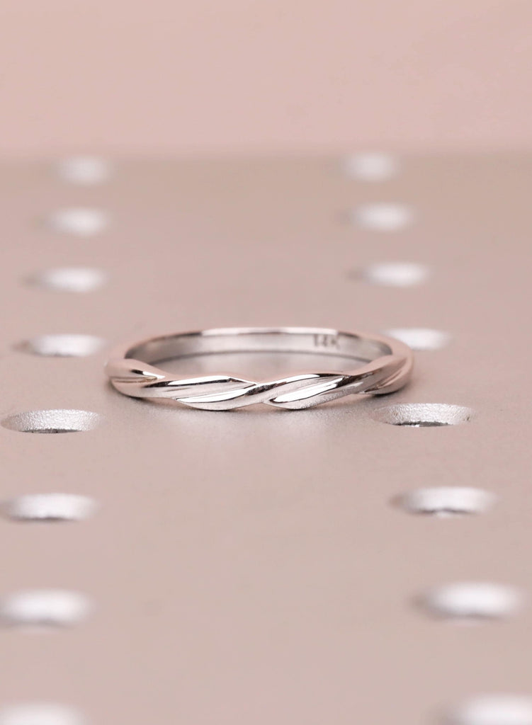 14k Solid White Gold Twisted Wedding Band Women, Dainty Infinity Stacking Ring, Thin Gold Band, Promise Ring image #4