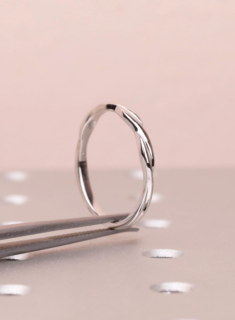 14k Solid White Gold Twisted Wedding Band Women, Dainty Infinity Stacking Ring, Thin Gold Band, Promise Ring image #12