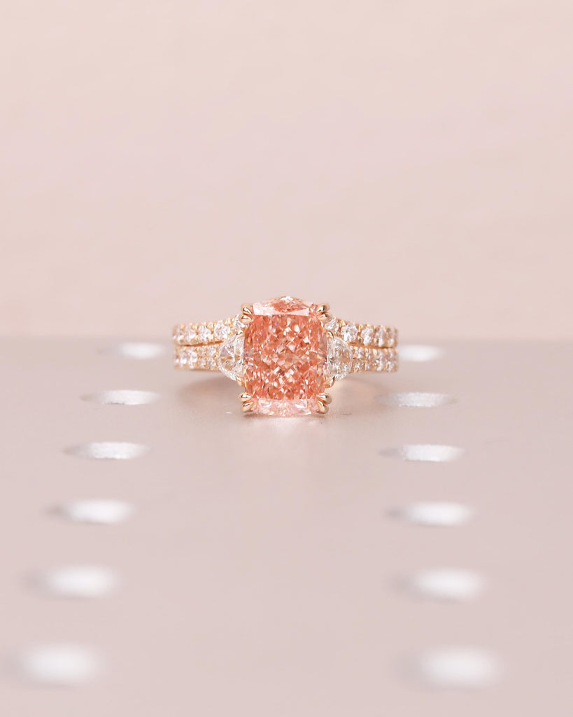 Art Deco Cushion Cut Fancy Pink Diamond Ring