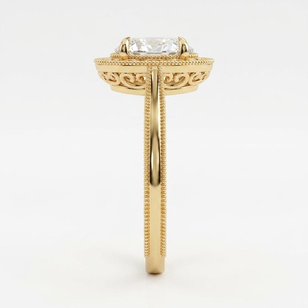 1 Carat Lab Made Diamond Art Deco Wedding Anniversary Ring | Unique Solitaire Engagement Ring | Bridal Gift for Her image #6
