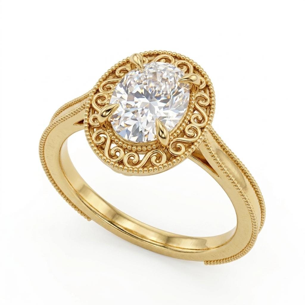 1 Carat Lab Made Diamond Art Deco Wedding Anniversary Ring | Unique Solitaire Engagement Ring | Bridal Gift for Her image #5