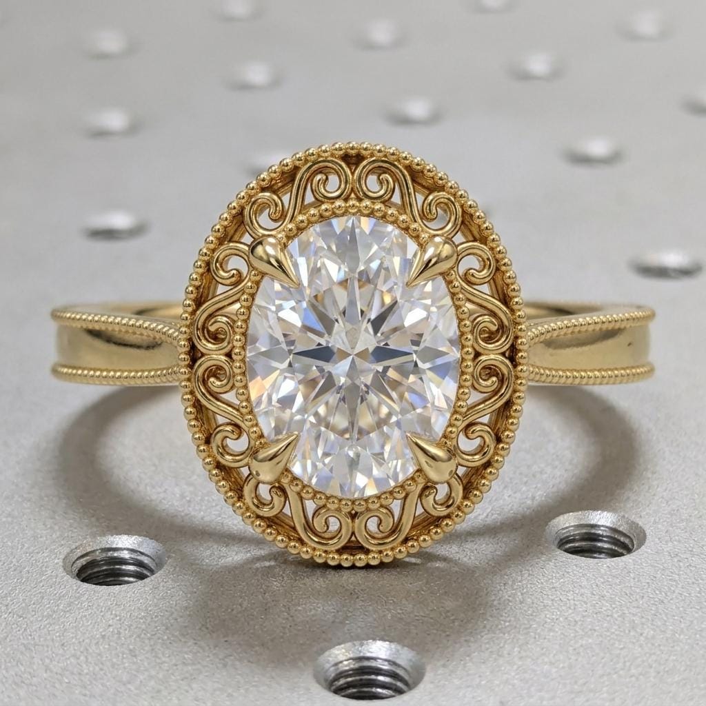 1 Carat Lab Made Diamond Art Deco Wedding Anniversary Ring | Unique Solitaire Engagement Ring | Bridal Gift for Her image #7