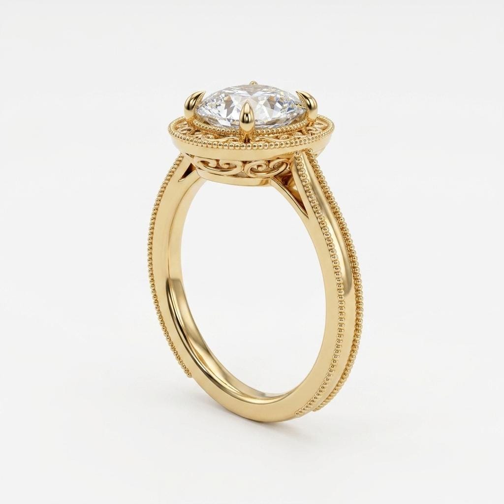 1 Carat Lab Made Diamond Art Deco Wedding Anniversary Ring | Unique Solitaire Engagement Ring | Bridal Gift for Her image #1