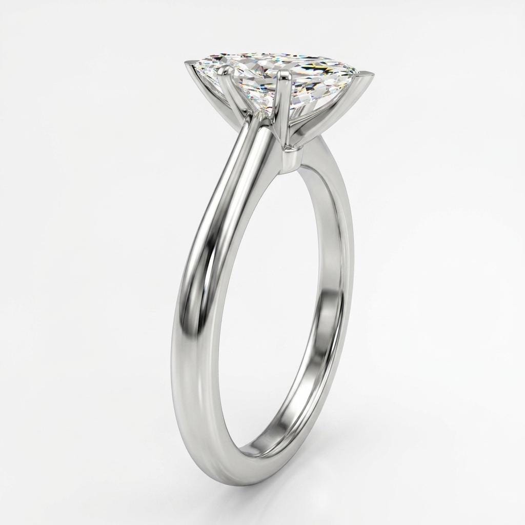 Petite Solitaire Engagement Ring in Platinum 14K 18K Gold Marquise Moissanite, Classic Bridal Jewelry, Personalized Diamond Alternative Ring image #4