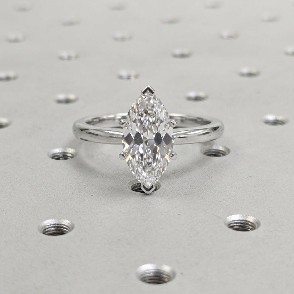 Petite Solitaire Engagement Ring in Platinum 14K 18K Gold Marquise Moissanite, Classic Bridal Jewelry, Personalized Diamond Alternative Ring image #2