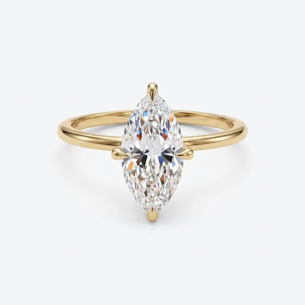 14k Yellow Gold Minimalist Moissanite Proposal Ring | Marquise Solitaire 4-Prong Wedding Rings for Women | Bridal Jewelry image #6