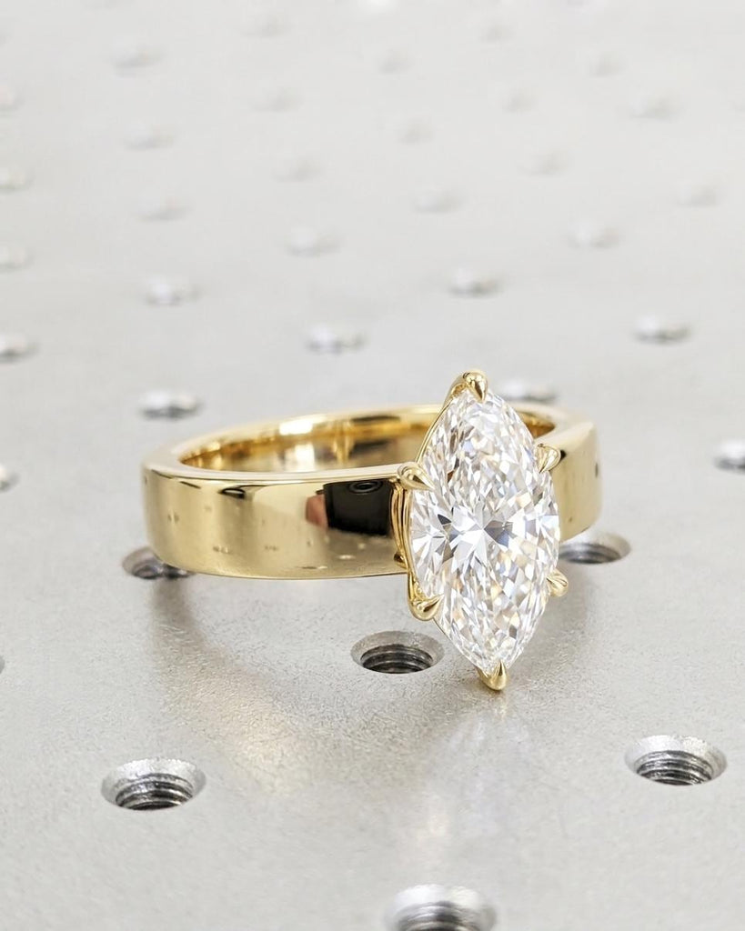 Marquise Moissanite Solitaire Engagement Ring, 14K Solid Gold Chunky Ring, 4mm Wide Ring, Statement Ring, Wedding Jewelry image #5