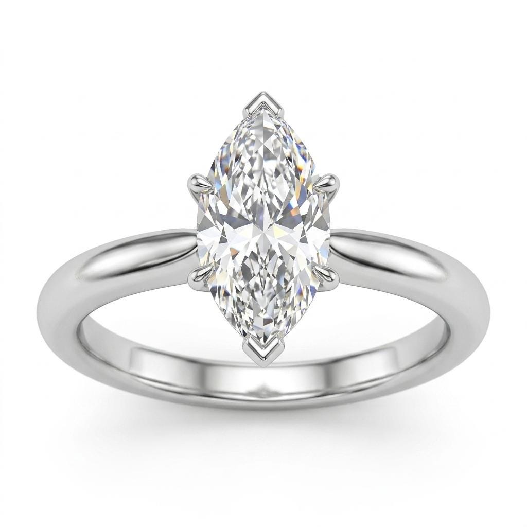 Marquise Moissanite Classic Solitaire Engagement Ring | 14k White Gold Promise Ring | Anniversary Gift for Women