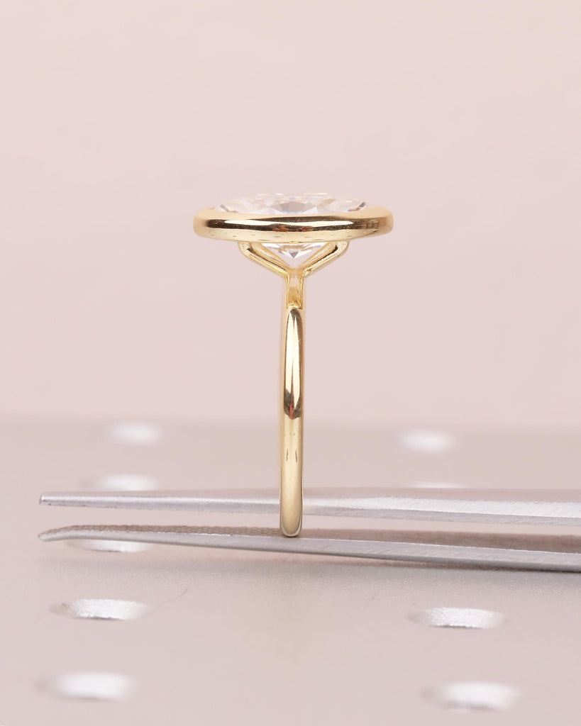 18k Solid Gold Lab Created Diamond Marquise Ring, Bezel Engagement Ring image #7