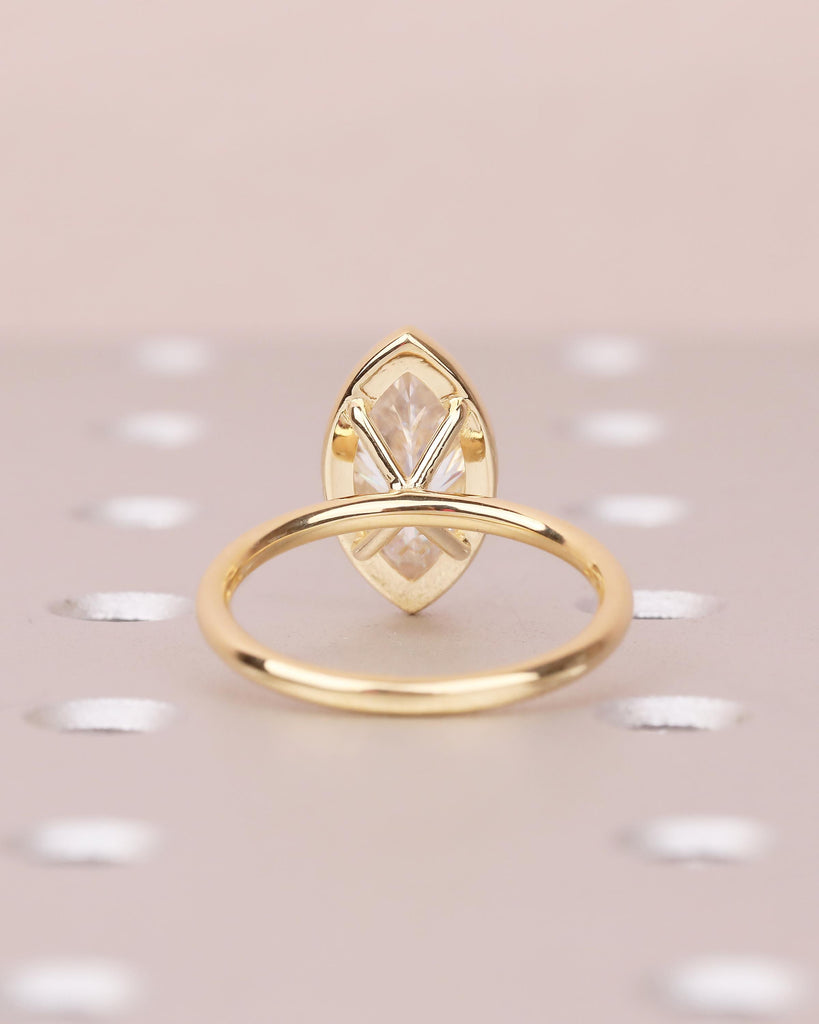 Minimalist 18k Gold Marquise Moissanite Engagement Ring in Bezel Setting image #7