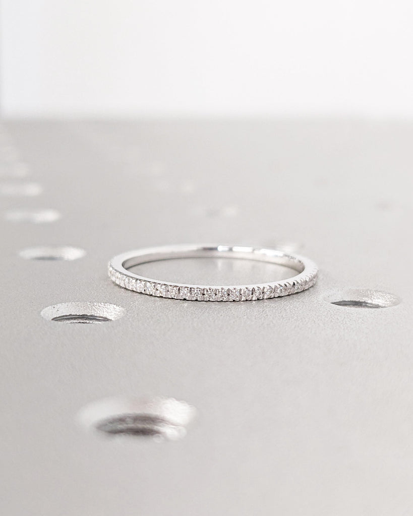 14K Solid Gold Diamond Eternity Band, Micro Pave Diamond Wedding Band, Moissanite Wedding Ring, Dainty 1.3mm Stackable Ring, Gift for Wife