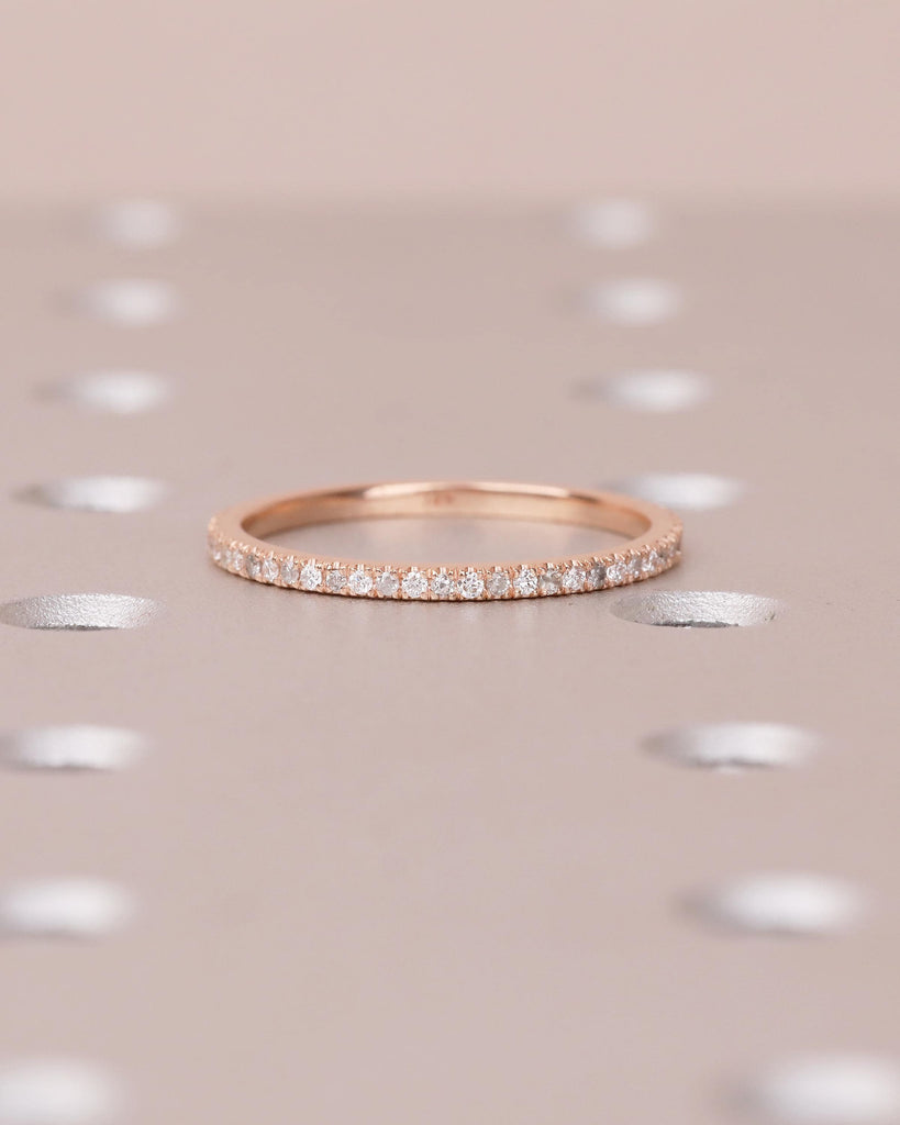 Dainty Wedding Band, 14k Rose Gold Eternity Ring, Simple Diamond Band image #2