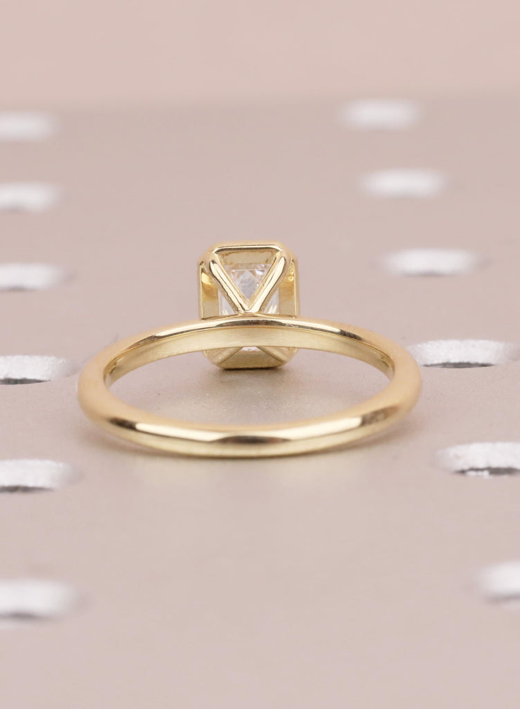 Emerald Cut Moissanite Bezel Ring, Gold Solitaire Engagement Ring, Anniversary Gift for Her image #5