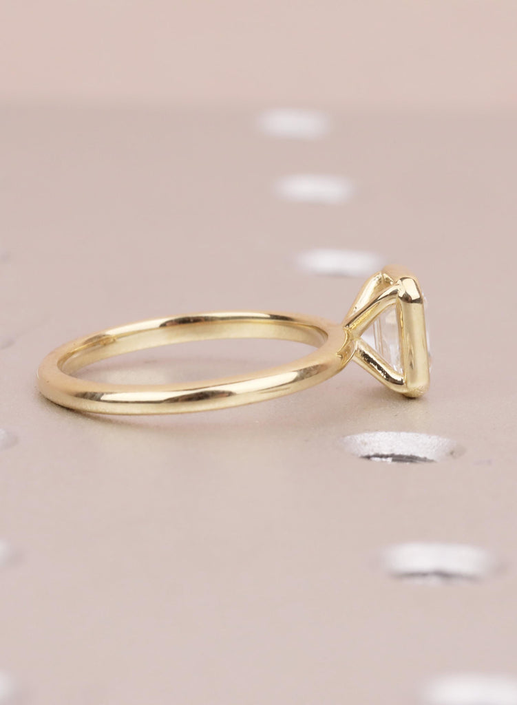Emerald Cut Moissanite Bezel Ring, Gold Solitaire Engagement Ring, Anniversary Gift for Her image #4