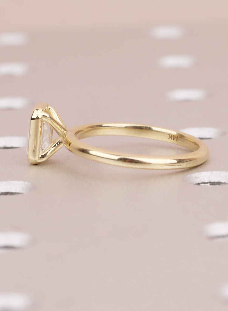 Emerald Cut Moissanite Bezel Ring, Gold Solitaire Engagement Ring, Anniversary Gift for Her image #6