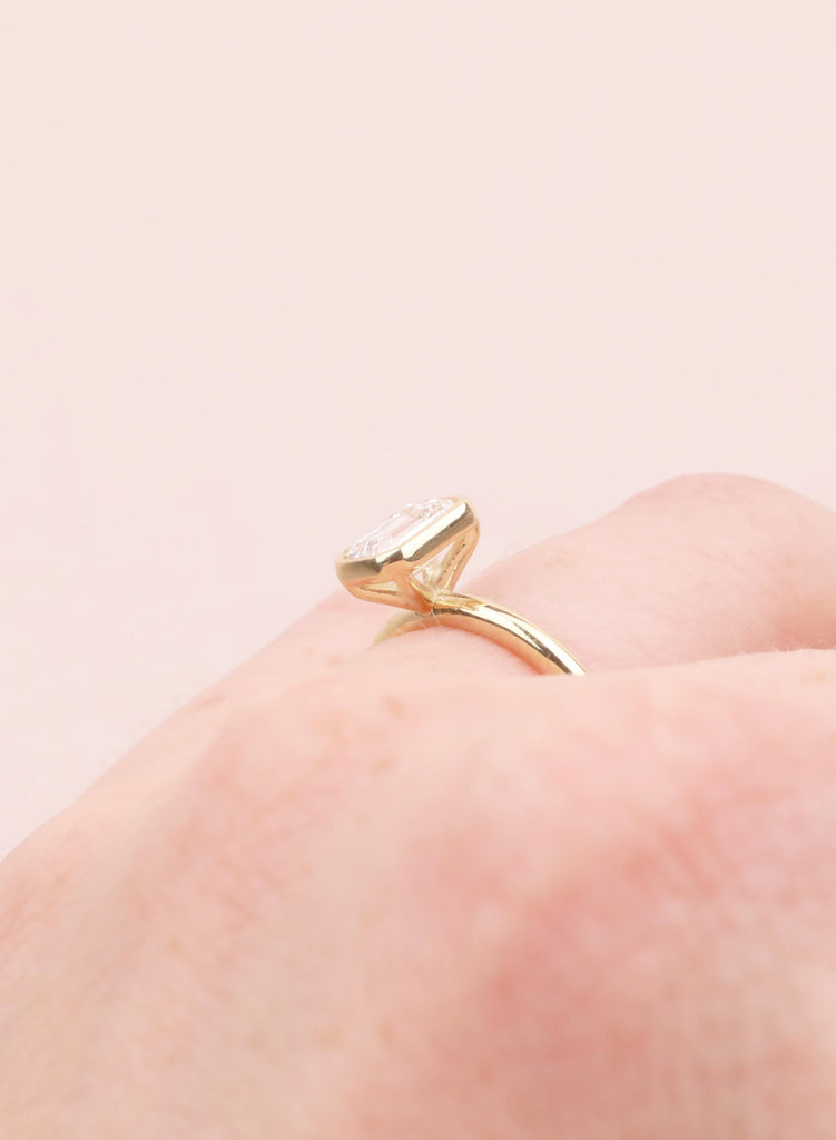 Emerald Cut Moissanite Bezel Ring, Gold Solitaire Engagement Ring, Anniversary Gift for Her image #13