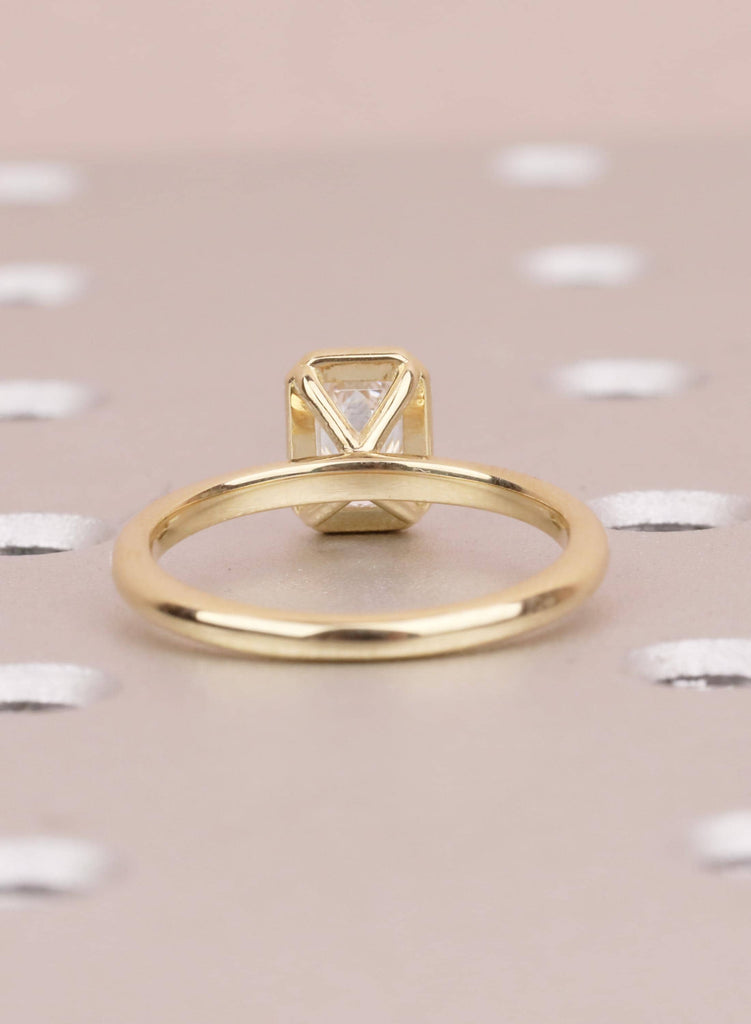 Minimalist Bezel Set Emerald Cut Diamond Ring 14k Solid Gold Lab Created Diamond Engagement Ring Solitaire Delicate Bridal Anniversary Gift image #5