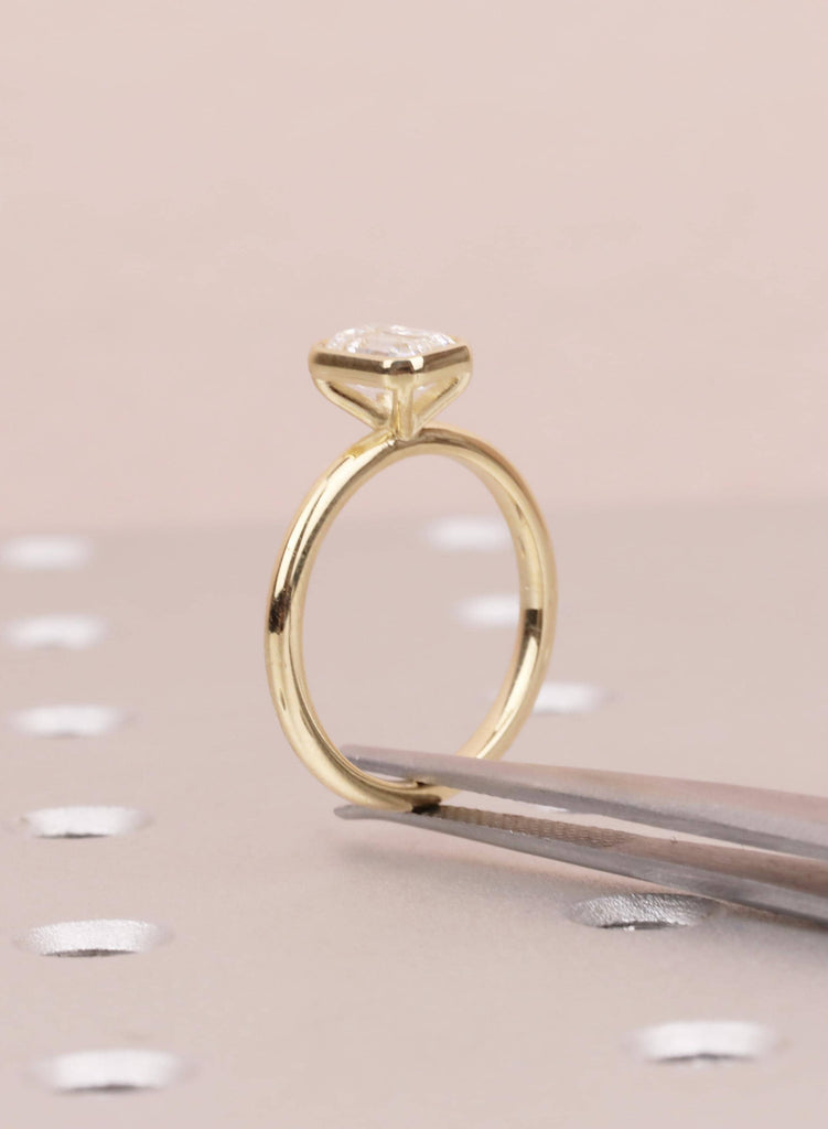 Minimalist Bezel Set Emerald Cut Diamond Ring 14k Solid Gold Lab Created Diamond Engagement Ring Solitaire Delicate Bridal Anniversary Gift image #12