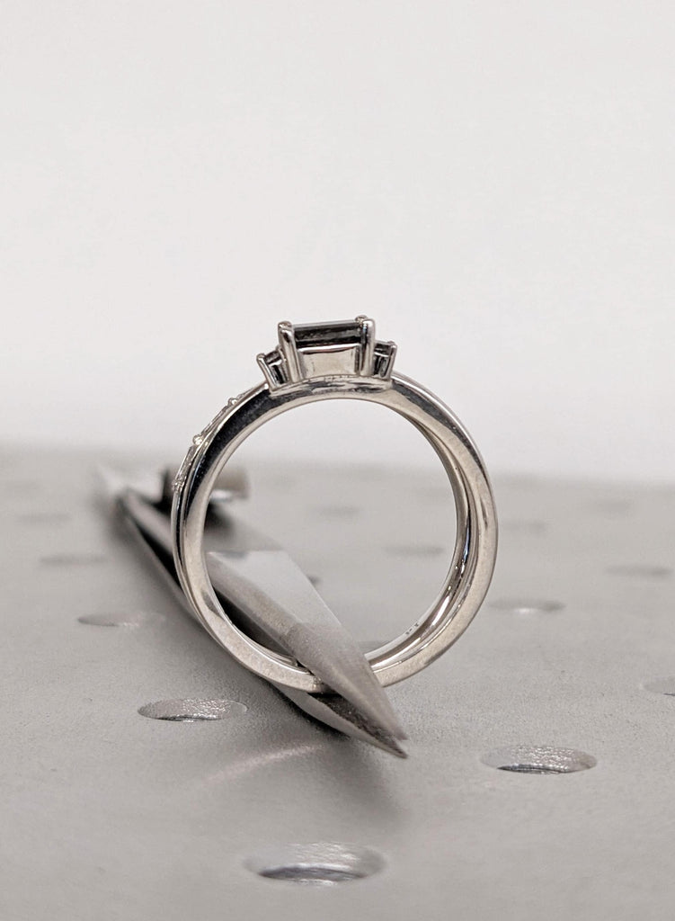 Dainty Baguette Salt and Pepper Diamond Ring Set | Simple Promise Ring | Engagement Ring Set | Stackable Moissanite Wedding Band Set for Her image #10