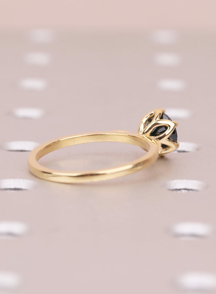 18K Yellow Gold Teal Sapphire Engagement Ring, Tulip Flower Setting, Nature Inspired Solitaire image #6