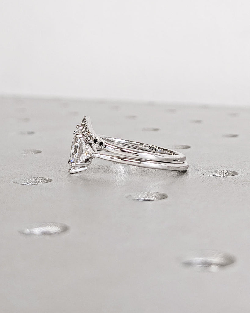 Unique Marquise and Trillion Moissanite Bridal Ring Set, 14K Gold Marquise Cut Moissanite Engagement Ring, Ombre Diamond Curved Wedding Band image #5