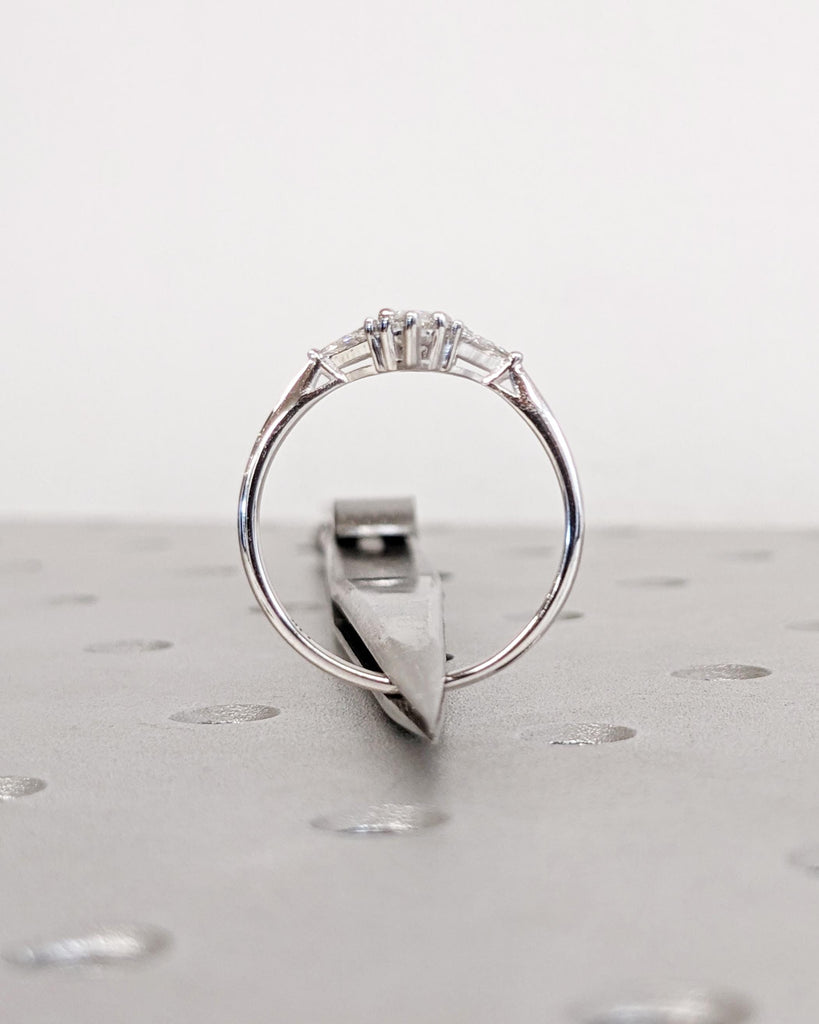 Marquise Moissanite Engagement Ring - 14K White Gold Art Deco Engagement Ring - Three Stone Ring - Dainty Bridal Ring - Trillion Side Stones image #7
