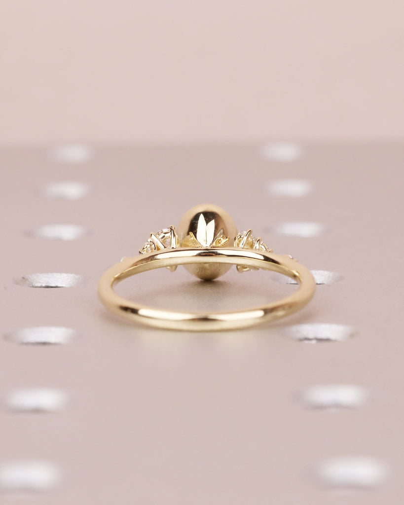 1ct Oval Cut Peacock Sapphire 14K Solid Gold Engagement Ring | Bezel Set Ring | Unique Snowdrift Diamond Cluster Ring | Promise Ring for Her image #5