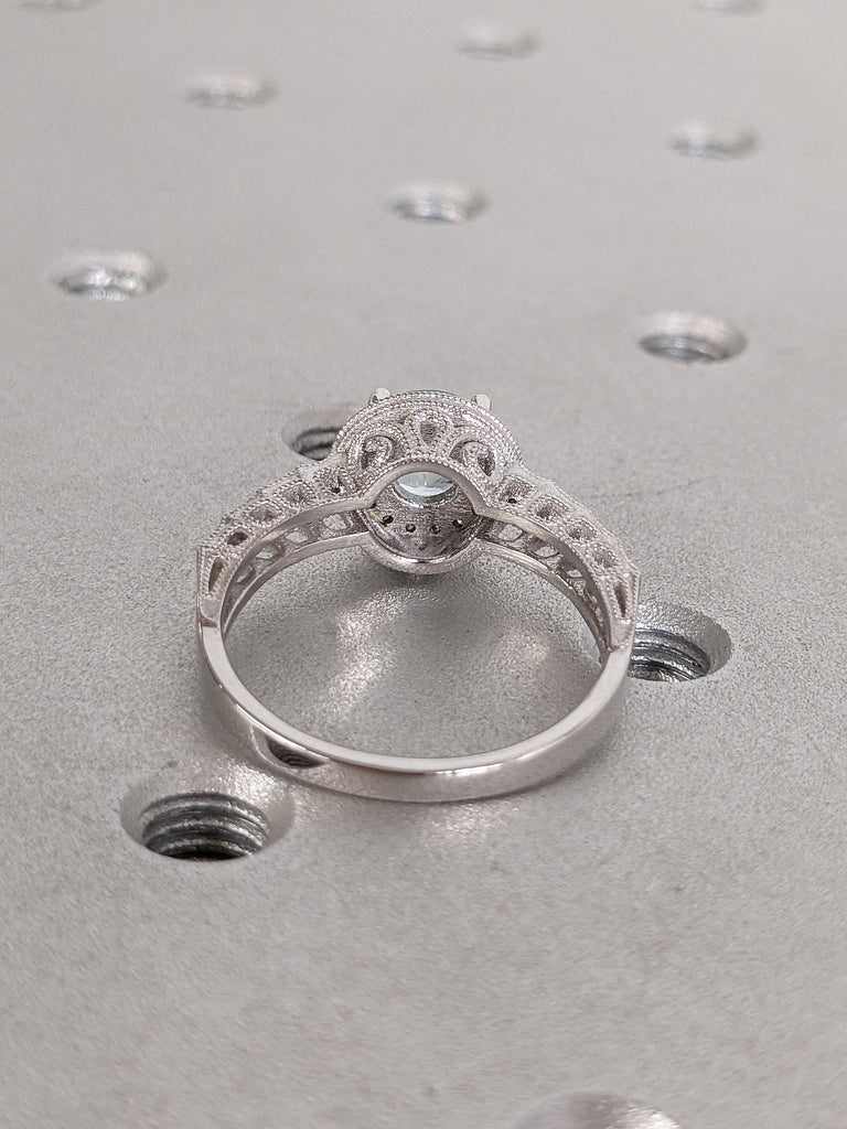 Edwardian Aquamarine Engagement Rings for Women | Gold or Platinum Diamond Halo Art Deco Wedding Ring Anniversary Gift image #8