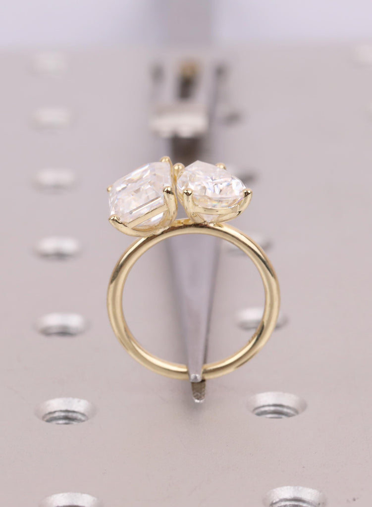 Unique Double Stone Engagement Ring | Lab Grown Diamond Toi et Moi Ring | 14K Gold Two Stone Ring |  Pear and Emerald Cut Gold Bridal Ring image #11