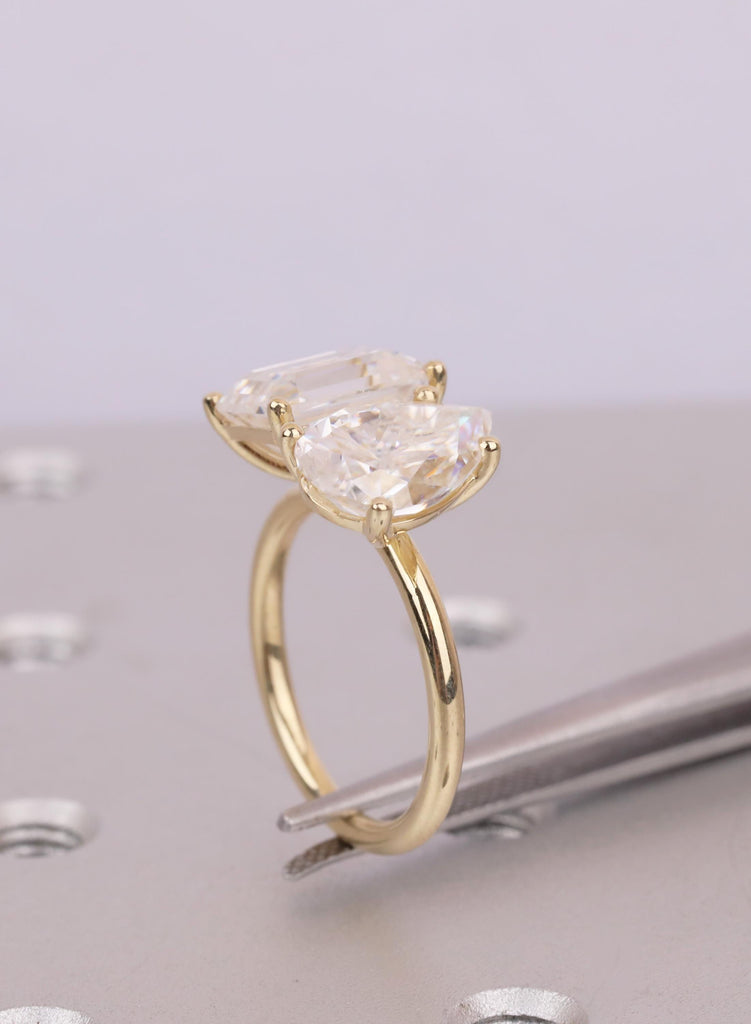 Lab Grown Diamond Toi et Moi Ring: 14K Gold Pear & Emerald Cut Engagement Ring image #13