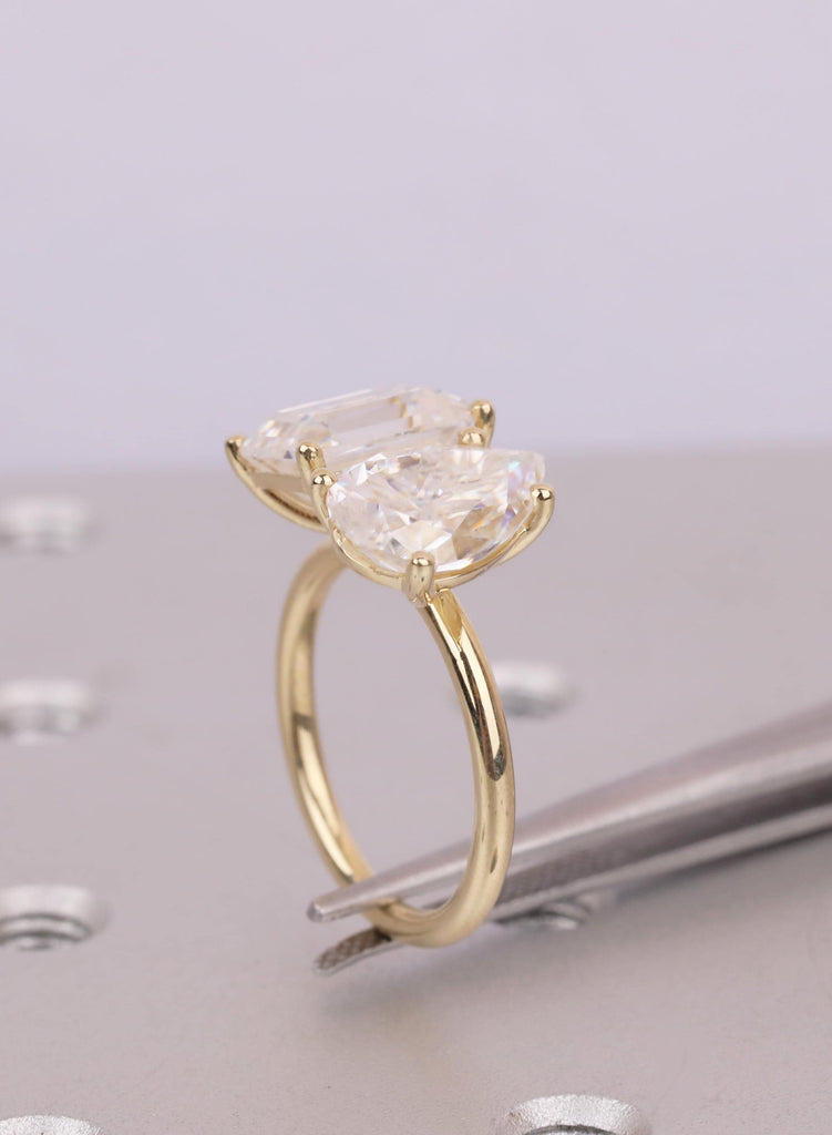 Unique Double Stone Engagement Ring | Lab Grown Diamond Toi et Moi Ring | 14K Gold Two Stone Ring |  Pear and Emerald Cut Gold Bridal Ring image #13