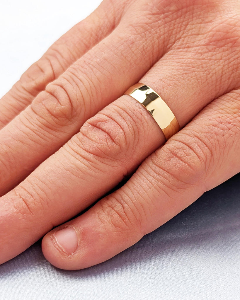 14k Solid Yellow Gold Knife Edge Ring - Minimalist Gold Ring - Simple Wedding Band - 6mm Wide Comfort Fit Men's Ring - Promise Ring for Him image #10