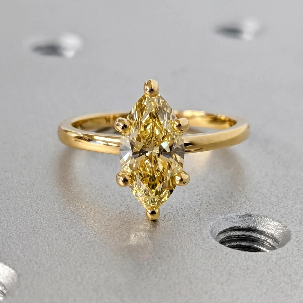 Yellow Lab Grown Diamond Classic Solitaire Engagement Ring | Marquise cut 14k Yellow Gold Wedding Ring | Anniversary Gift for Women image #3