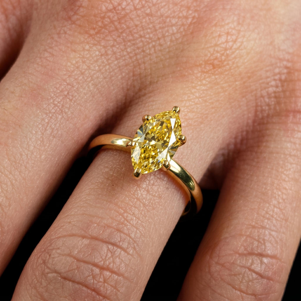 Yellow Lab Grown Diamond Classic Solitaire Engagement Ring | Marquise cut 14k Yellow Gold Wedding Ring | Anniversary Gift for Women image #2