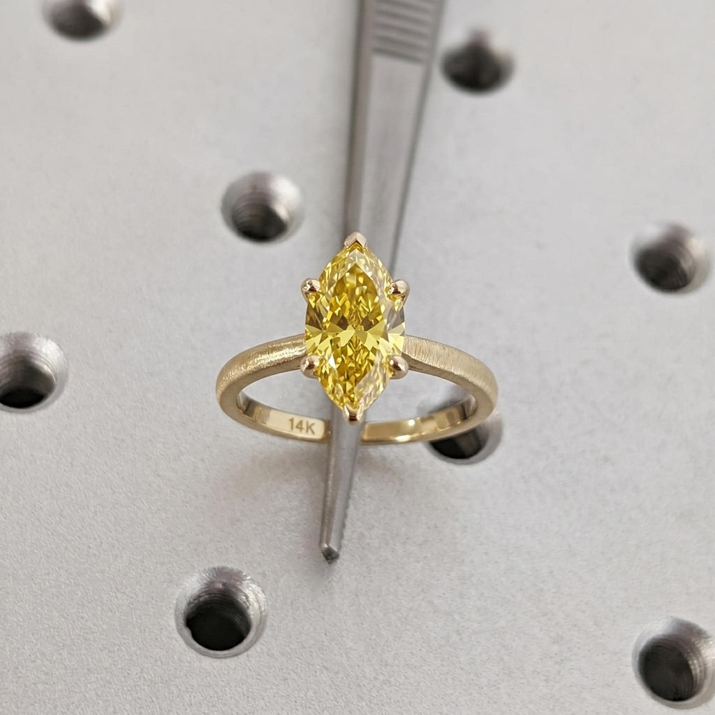 Yellow Lab Grown Diamond Classic Solitaire Engagement Ring | Marquise cut 14k Yellow Gold Wedding Ring | Anniversary Gift for Women image #1